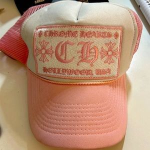 Pink Chrome Heart trucker cap